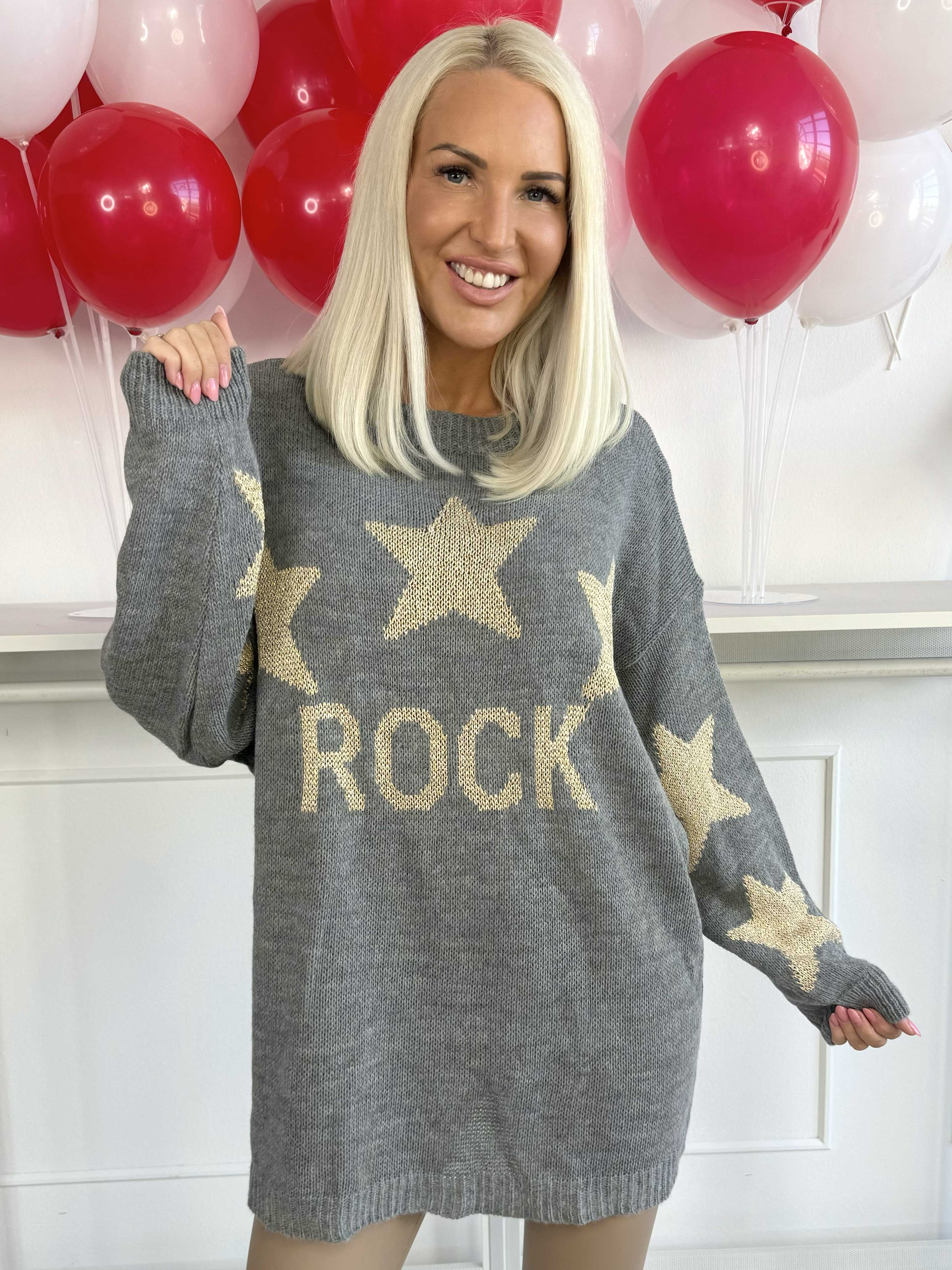 Rock - Stickad blus med stjärnor i guldtrådar